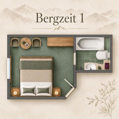 Grundriss des Doppelzimmers Bergzeit 1