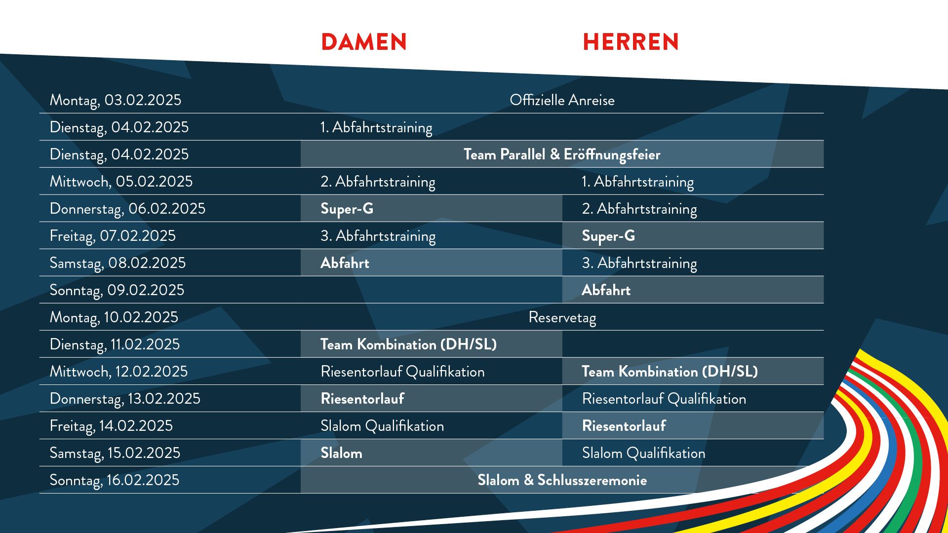 Rennprogramm der FIS Alpinen Ski WM 2025 in Saalbach-Hinterglemm